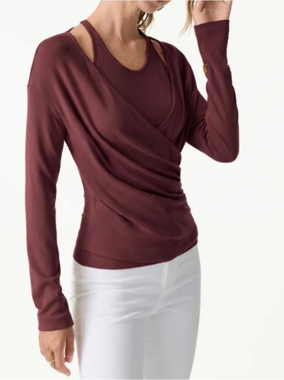 OGL Women’s Two-Piece Set Cami with Surplice Ruched Top Wine XS NWT
